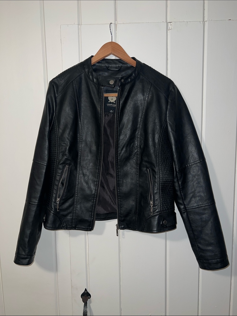 Lock & Love Women's Faux Leather Moto Biker Jacket Black